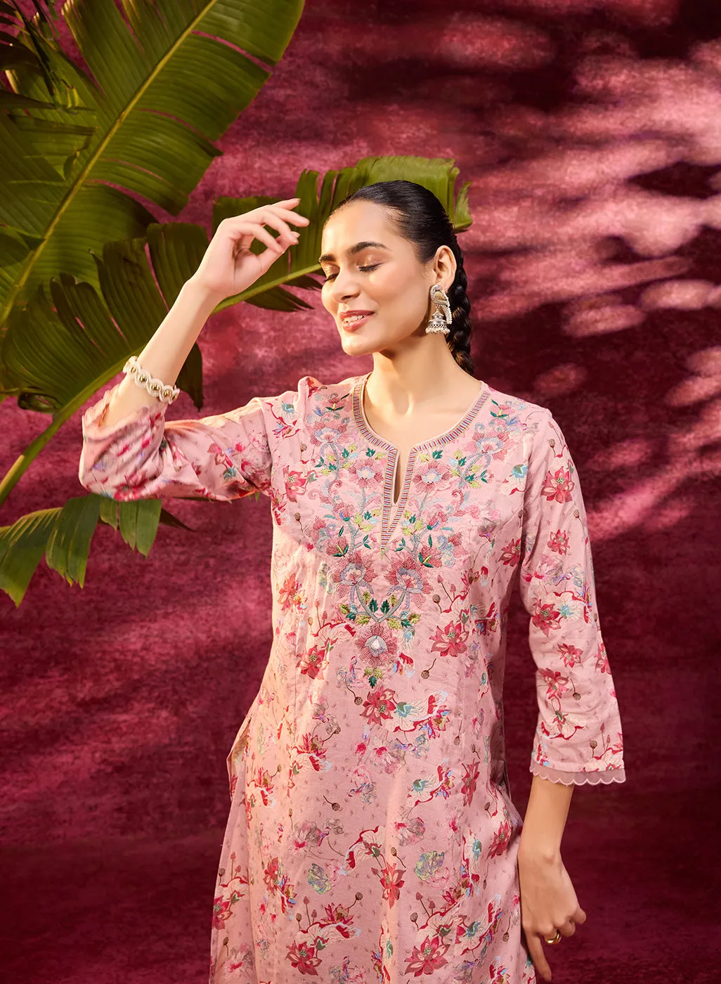 Phool Rose Pink Printed Kurta Set for Women