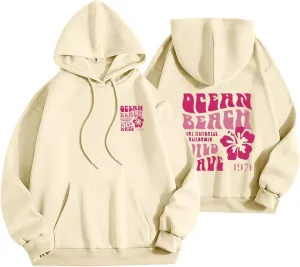 Pink Palm Puff Hoodie for Women Graphic Letter Print Hoodies Oversize Lightweight Pullover Y2k Drawstring Sweatshirt