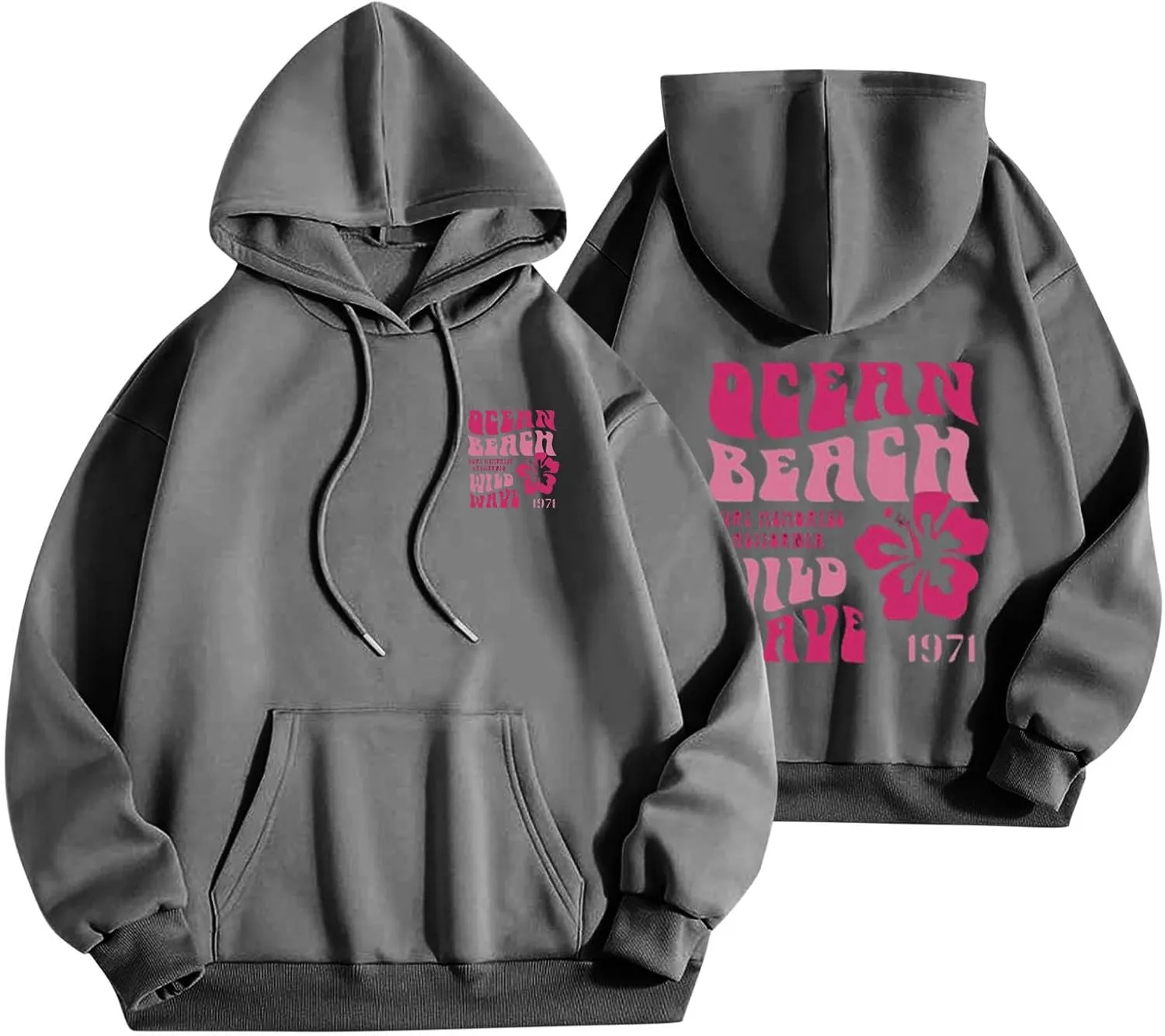 Pink Palm Puff Hoodie for Women Graphic Letter Print Hoodies Oversize Lightweight Pullover Y2k Drawstring Sweatshirt