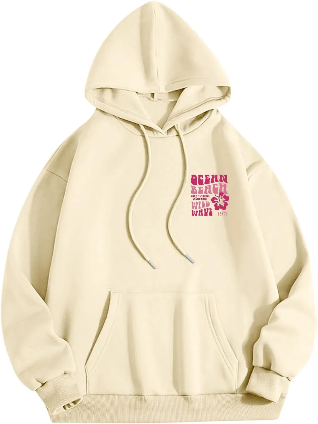 Pink Palm Puff Hoodie for Women Graphic Letter Print Hoodies Oversize Lightweight Pullover Y2k Drawstring Sweatshirt