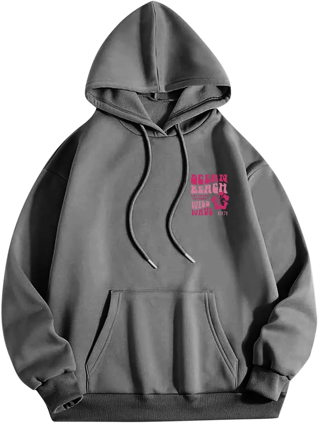 Pink Palm Puff Hoodie for Women Graphic Letter Print Hoodies Oversize Lightweight Pullover Y2k Drawstring Sweatshirt