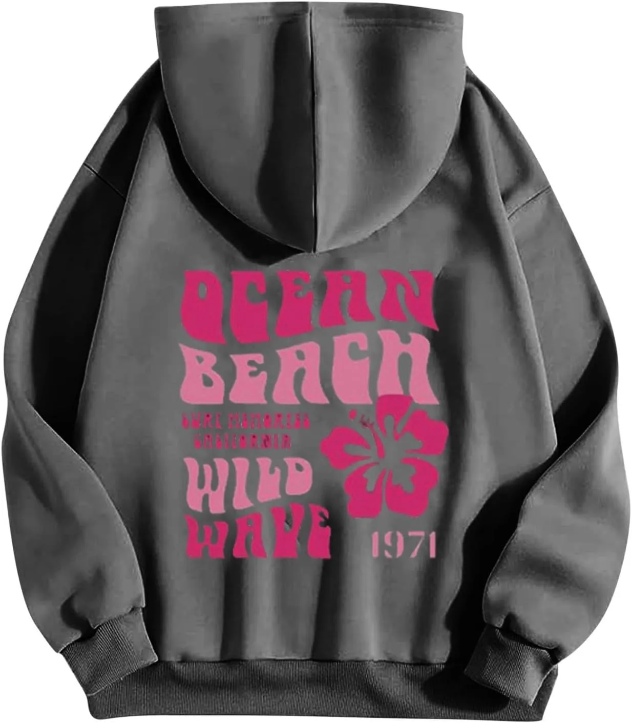 Pink Palm Puff Hoodie for Women Graphic Letter Print Hoodies Oversize Lightweight Pullover Y2k Drawstring Sweatshirt