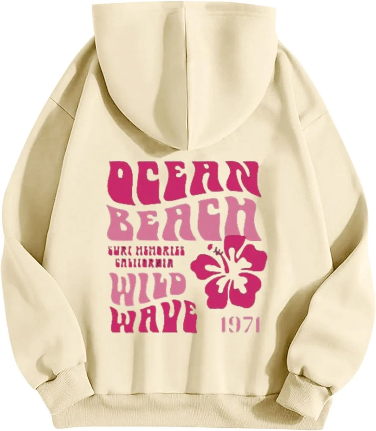 Pink Palm Puff Hoodie for Women Graphic Letter Print Hoodies Oversize Lightweight Pullover Y2k Drawstring Sweatshirt