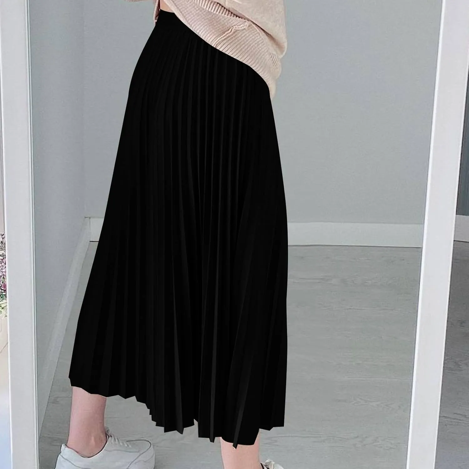 Pleated Midi Skirt Fall Winter High Waist Swing Skirts Elegant Solid Color Half Skirt Flowy a Line Ruffle Skirts