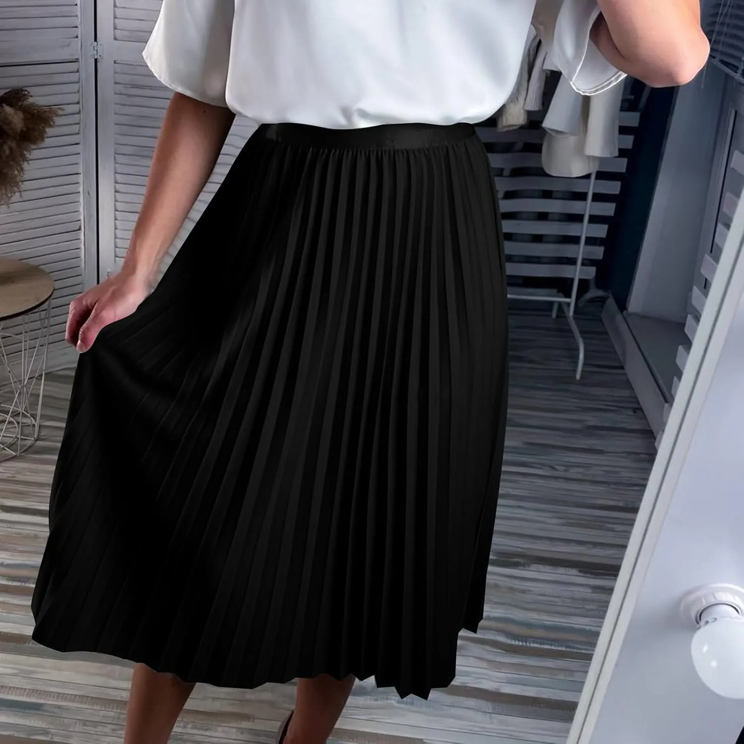 Pleated Midi Skirt Fall Winter High Waist Swing Skirts Elegant Solid Color Half Skirt Flowy a Line Ruffle Skirts