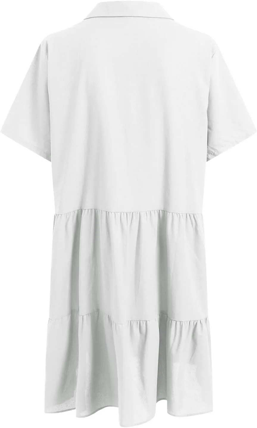 Plus Size Summer Dress - Casual Sundress Beach Short Sleeve V Neck Tiered Button Up Boho Midi Flowy Sun Dresses Women
