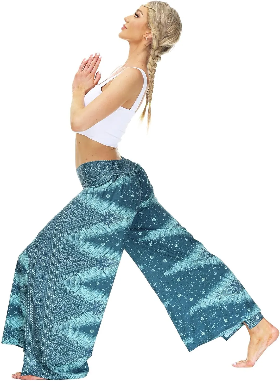 Plustrong Womens Slit Wide Leg Pants Casual Hippie Beach Boho Pilate Flowy Palazzo Yoga Pants