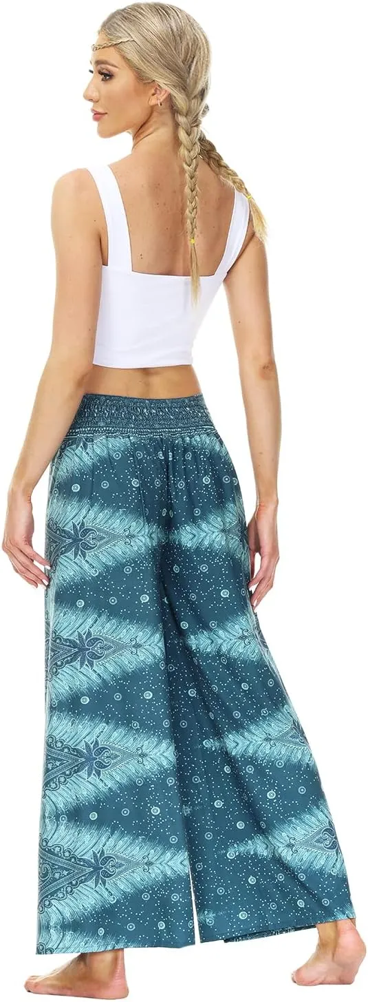 Plustrong Womens Slit Wide Leg Pants Casual Hippie Beach Boho Pilate Flowy Palazzo Yoga Pants