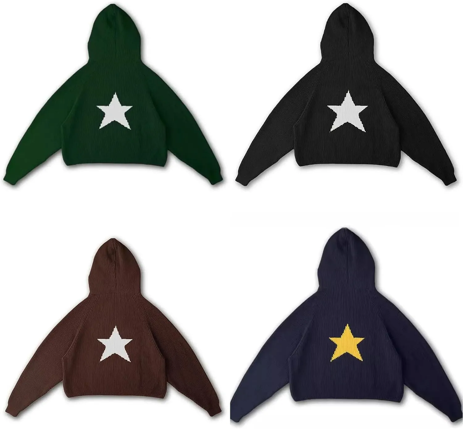 Pullover Knit Sweater Grunge Graphic Star Hooded Sweatshirts Women Y2k Oversized Streetwear Hoodies