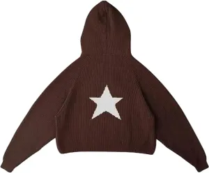 Pullover Knit Sweater Grunge Graphic Star Hooded Sweatshirts Women Y2k Oversized Streetwear Hoodies