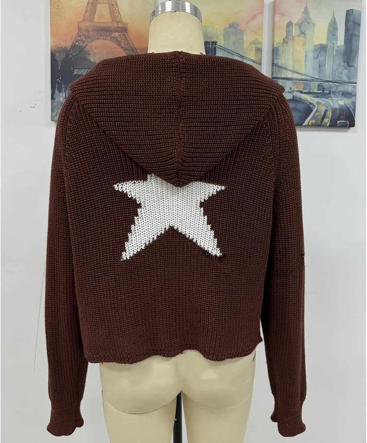 Pullover Knit Sweater Grunge Graphic Star Hooded Sweatshirts Women Y2k Oversized Streetwear Hoodies