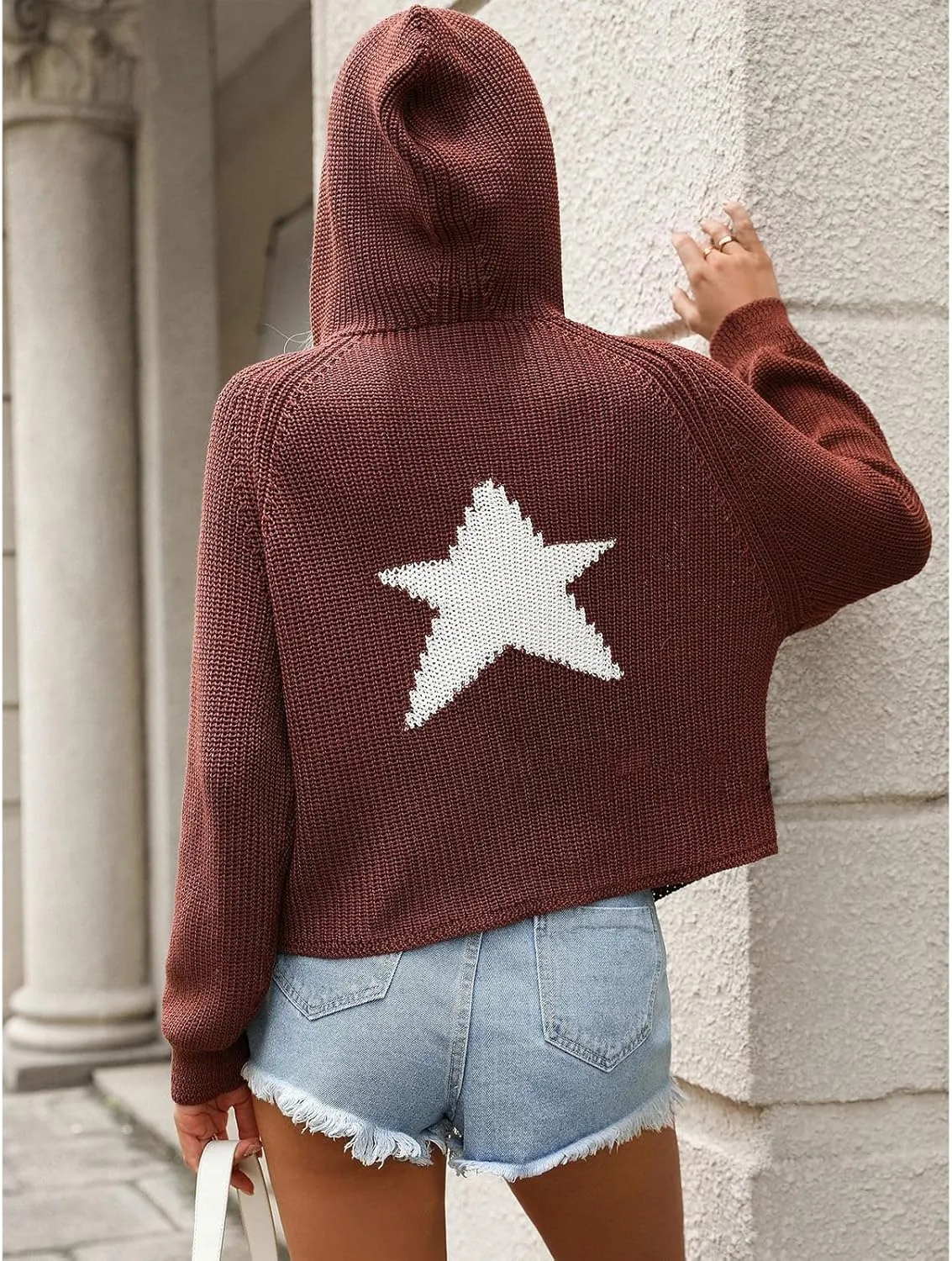 Pullover Knit Sweater Grunge Graphic Star Hooded Sweatshirts Women Y2k Oversized Streetwear Hoodies
