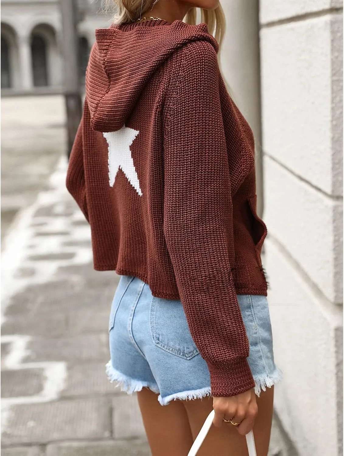 Pullover Knit Sweater Grunge Graphic Star Hooded Sweatshirts Women Y2k Oversized Streetwear Hoodies
