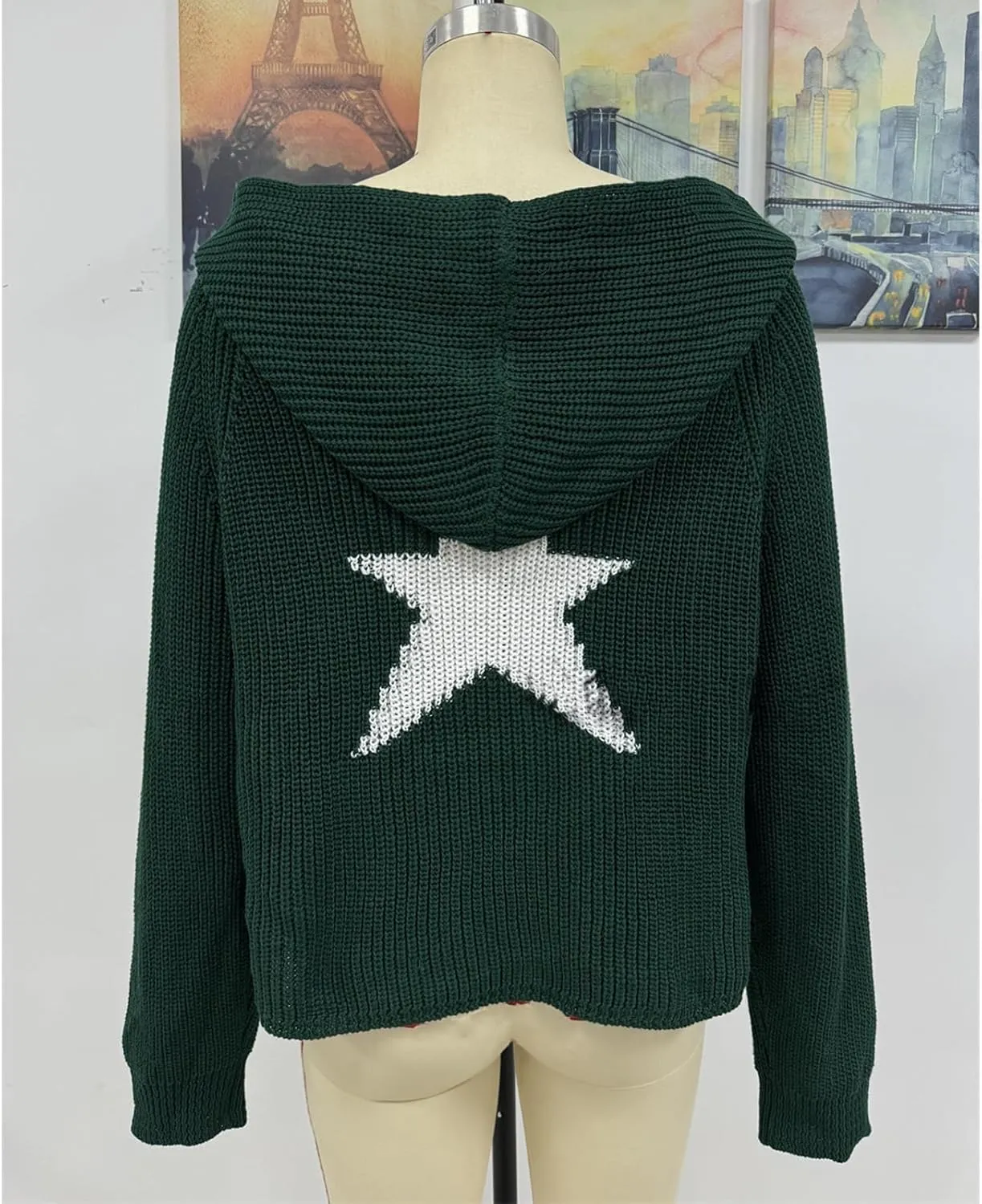 Pullover Knit Sweater Grunge Graphic Star Hooded Sweatshirts Women Y2k Oversized Streetwear Hoodies