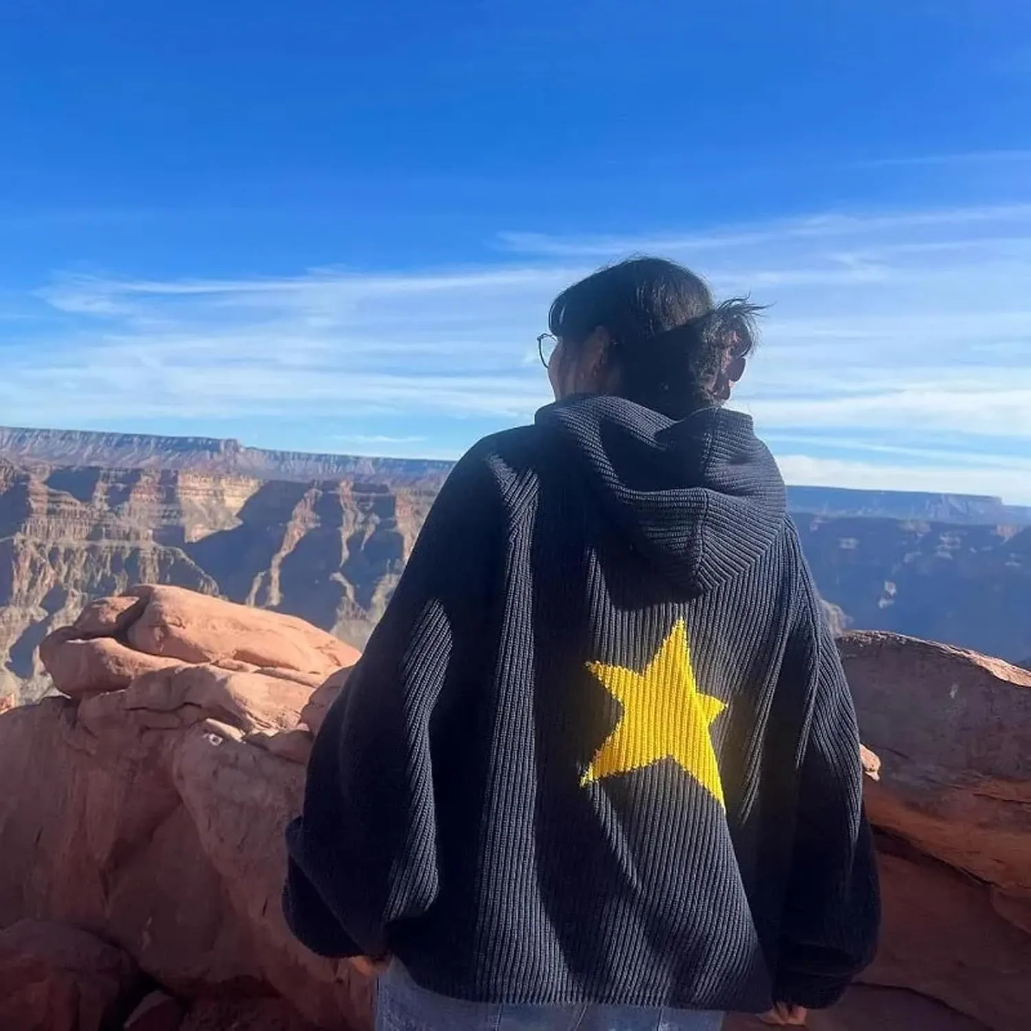 Pullover Knit Sweater Grunge Graphic Star Hooded Sweatshirts Women Y2k Oversized Streetwear Hoodies