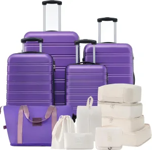 Purple 4 Piece Expandable Luggage Set with Bag Spinner Suitcase, Large Hard Shell Suitcases with TSA Lock Spinner Wheels Packing Organizers (Purple, 16" 20" 24" 28")