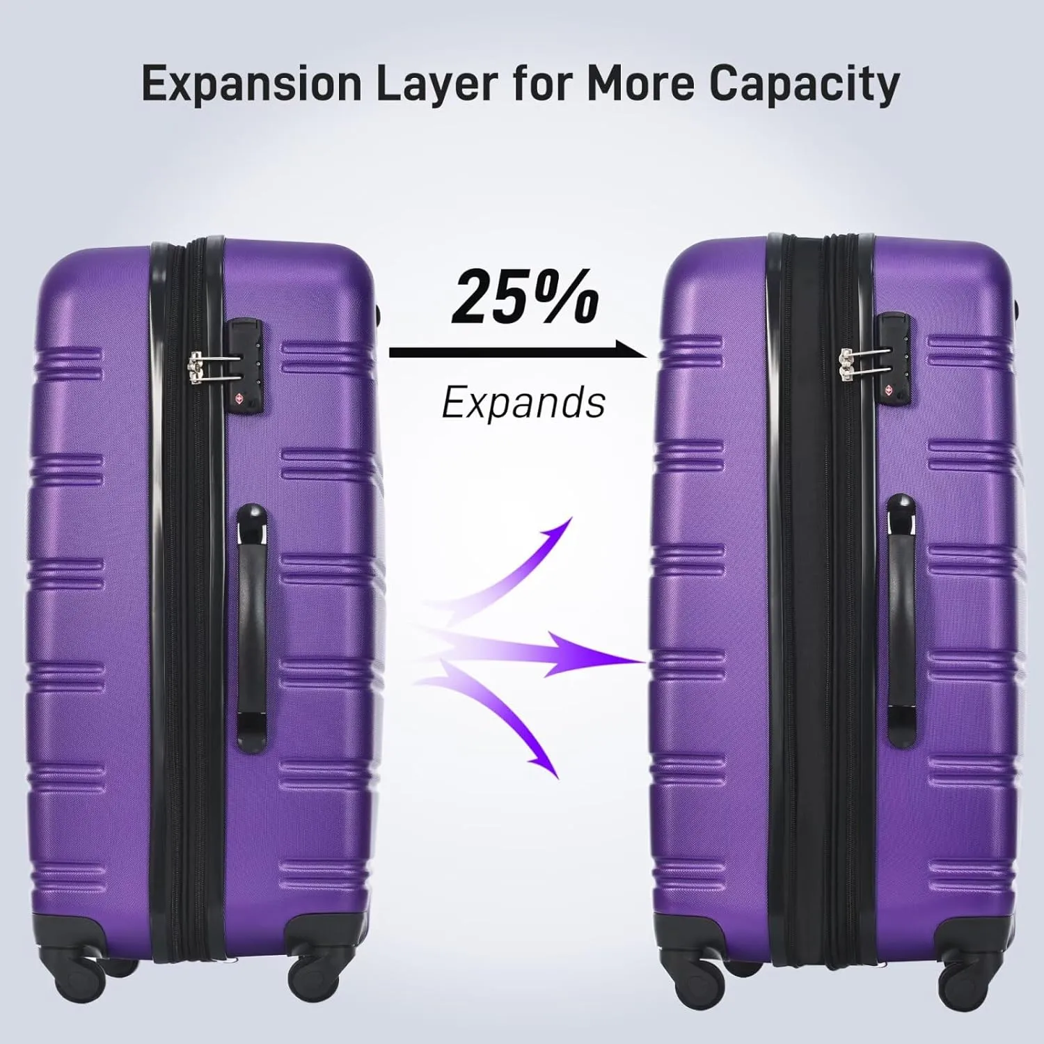 Purple 4 Piece Expandable Luggage Set with Bag Spinner Suitcase, Large Hard Shell Suitcases with TSA Lock Spinner Wheels Packing Organizers (Purple, 16" 20" 24" 28")