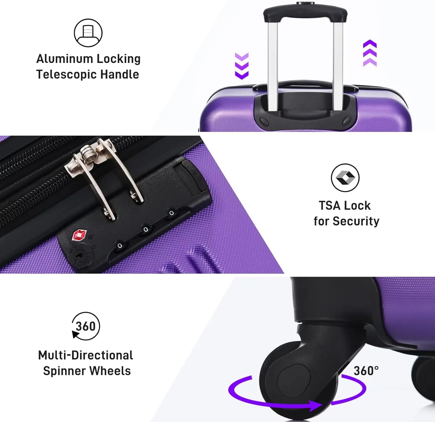 Purple 4 Piece Expandable Luggage Set with Bag Spinner Suitcase, Large Hard Shell Suitcases with TSA Lock Spinner Wheels Packing Organizers (Purple, 16" 20" 24" 28")
