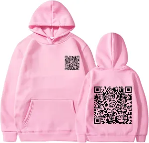 Qr Code Hoodie for Men Women Funny Fuck You Qr Code Graphic Drawstring Trendy Oversized Sweatshirt Pullover