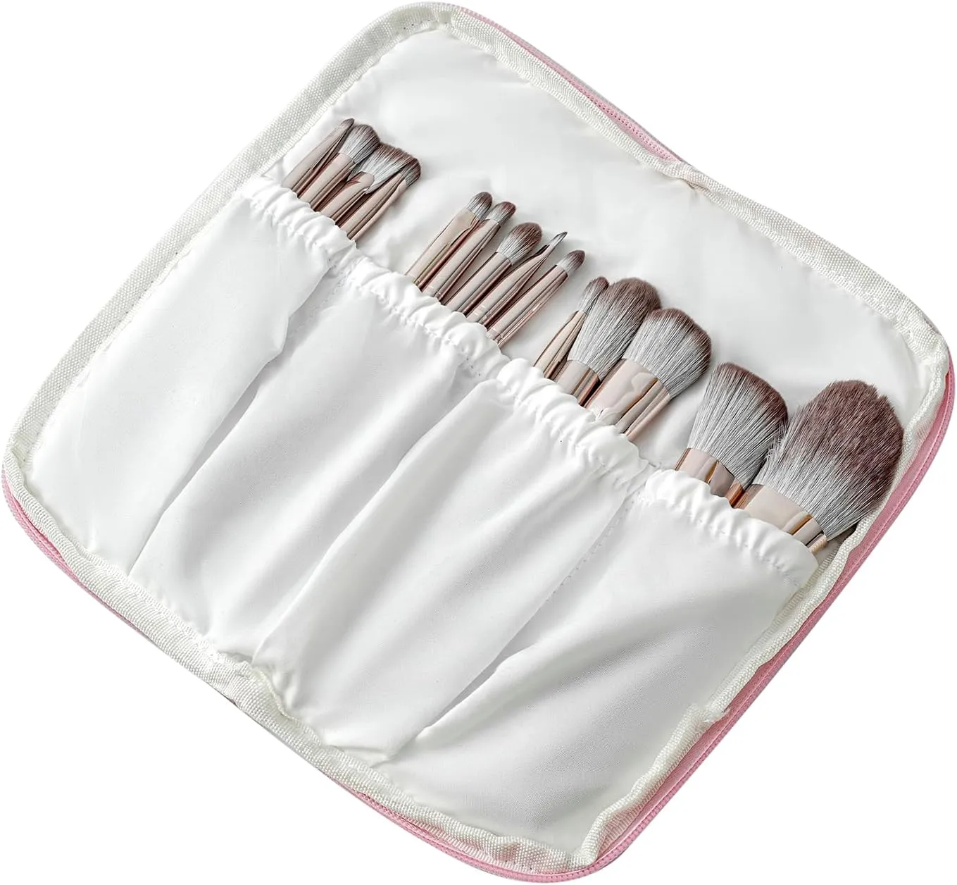Quilted Makeup Brush Bag Travel Cosmetic Bag for Women, Floral Coquette Cotton Makeup Brush Case Toiletry Zipper Make Up Pouch, Travel Storage Organizer Pouch (Pink Floral)
