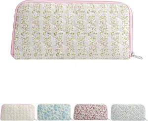 Quilted Makeup Brush Bag Travel Cosmetic Bag for Women, Floral Coquette Cotton Makeup Brush Case Toiletry Zipper Make Up Pouch, Travel Storage Organizer Pouch (Pink Floral)