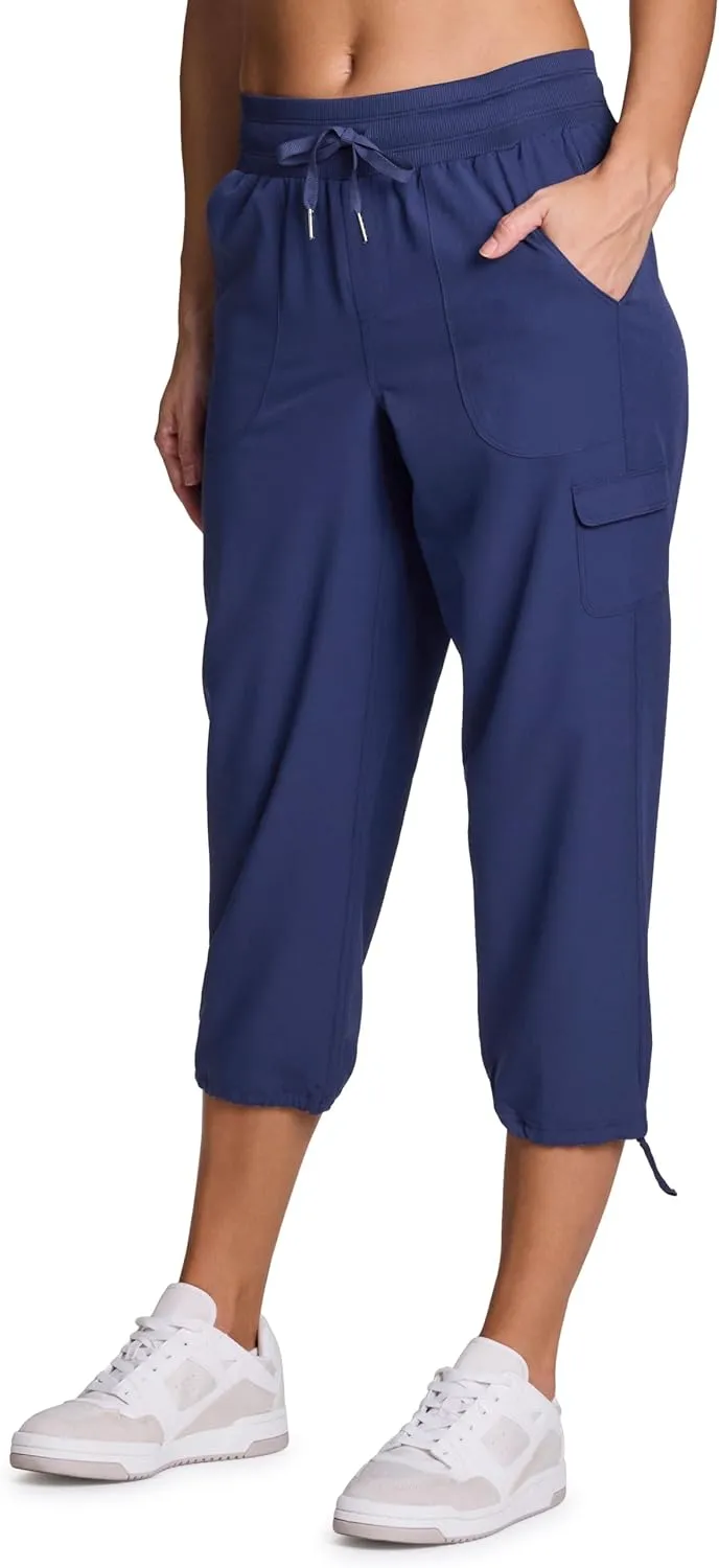 RBX Active Women's Cargo Capri Pant with Pockets Fashion Lightweight Woven with Drawstring