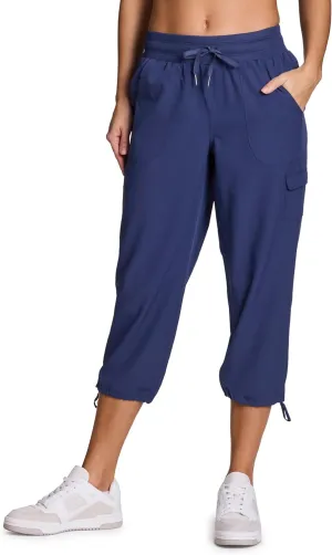 RBX Active Women's Cargo Capri Pant with Pockets Fashion Lightweight Woven with Drawstring
