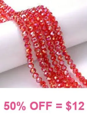 Red AB Crystal 60" beaded Necklace