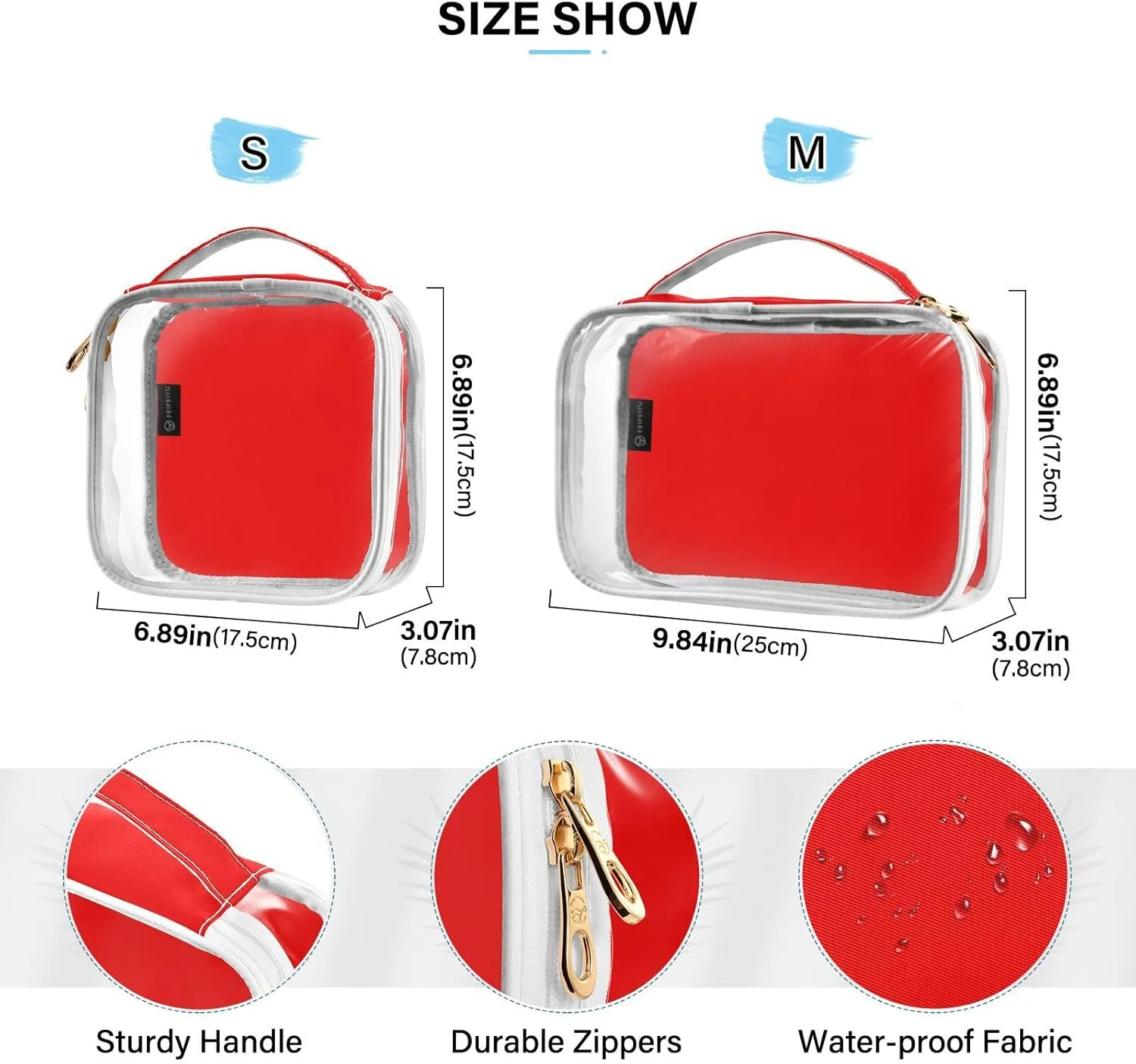 Red Clear Makeup Bags TSA Approved Toiletry Bag for Women Men Cosmetic Bags with Handle Carry On Airport Airline Compliant Bag Quart Size PVC Travel Bags for Toiletries Liquids, 2 Pack