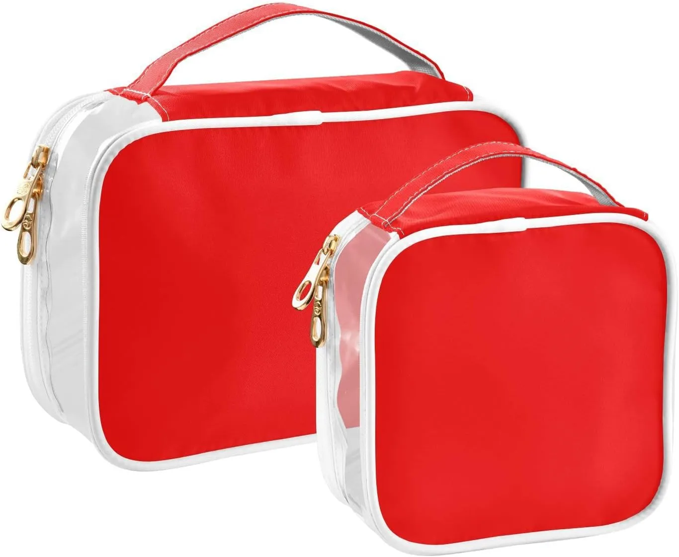Red Clear Makeup Bags TSA Approved Toiletry Bag for Women Men Cosmetic Bags with Handle Carry On Airport Airline Compliant Bag Quart Size PVC Travel Bags for Toiletries Liquids, 2 Pack