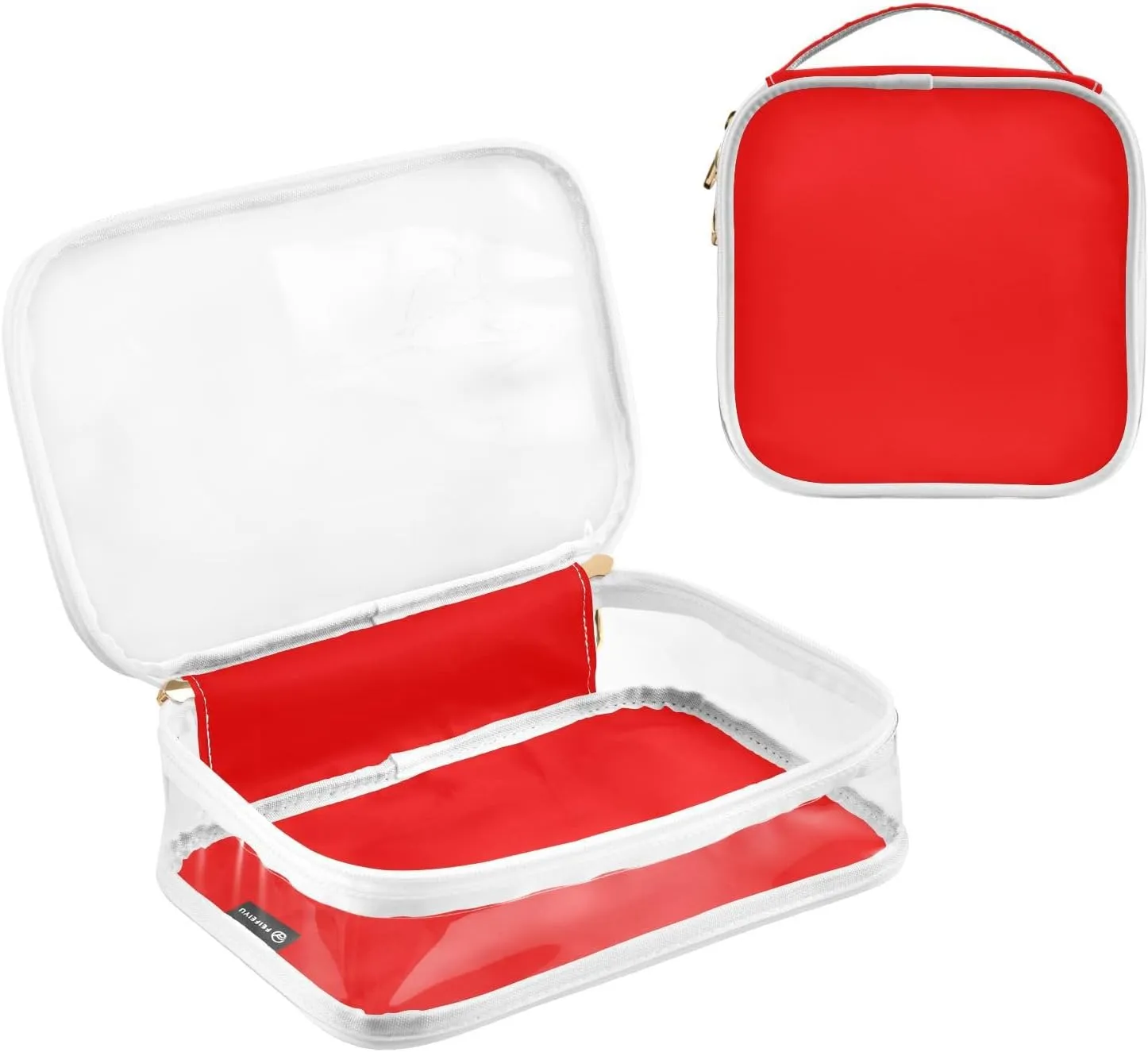 Red Clear Makeup Bags TSA Approved Toiletry Bag for Women Men Cosmetic Bags with Handle Carry On Airport Airline Compliant Bag Quart Size PVC Travel Bags for Toiletries Liquids, 2 Pack