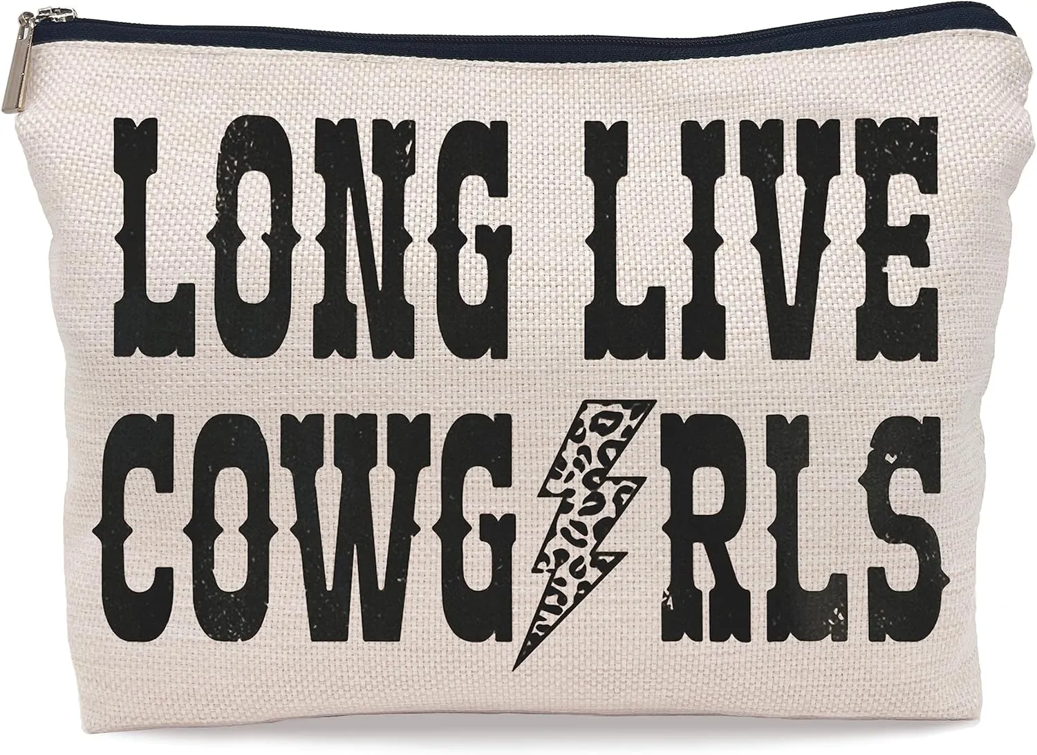 Retro Western Long Live Cowgirls Makeup Bags Leopard Lightning Bolt Makeup Bag Cosmetic Bag Zipper Pouch Toiletry Bags,Gifts for Cowboy Cowgirl Women Teenage Girls