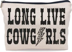 Retro Western Long Live Cowgirls Makeup Bags Leopard Lightning Bolt Makeup Bag Cosmetic Bag Zipper Pouch Toiletry Bags,Gifts for Cowboy Cowgirl Women Teenage Girls