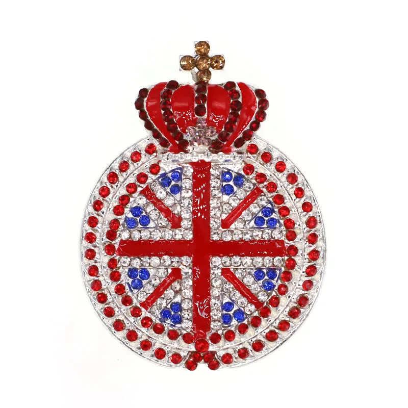 Rhinestone Brooches Alloy Crystal Enamel UK Flag with Imperial Crown Brooch Pin for Gift