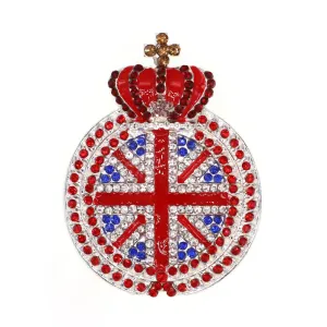 Rhinestone Brooches Alloy Crystal Enamel UK Flag with Imperial Crown Brooch Pin for Gift