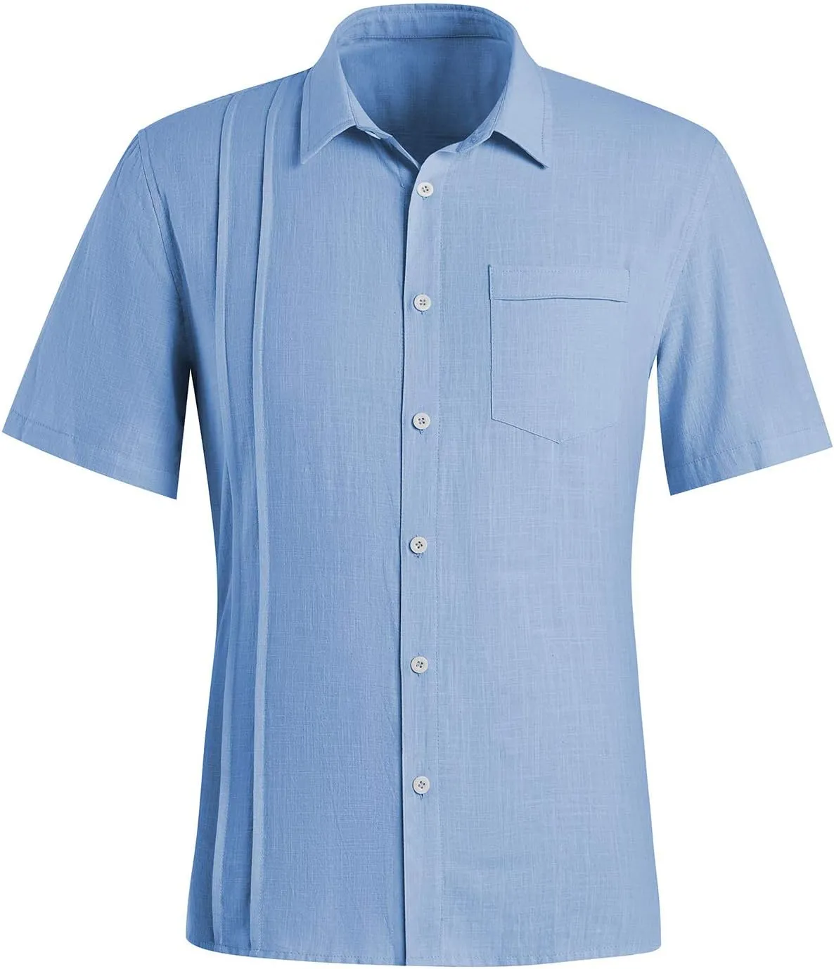 Ryannology Mens Guayabera Shirts Linen Short Sleeve Button Down Casual Beach Cuban Camp Mexican Shirt for Men Khaki
