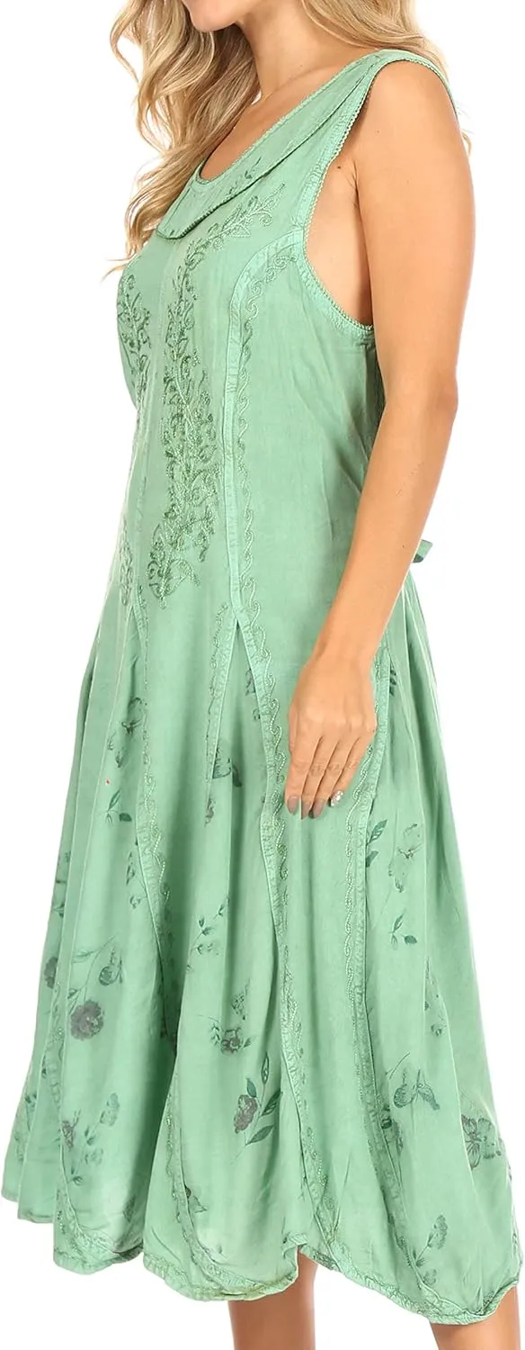 Sakkas Lila Women's Midi Sleeveless Floral Boho Casual Rayon Dress Adjustable