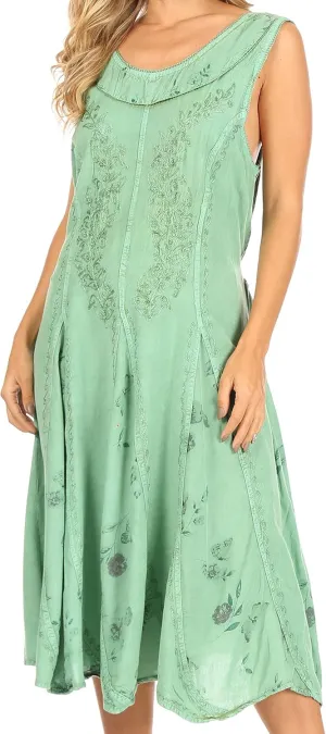 Sakkas Lila Women's Midi Sleeveless Floral Boho Casual Rayon Dress Adjustable