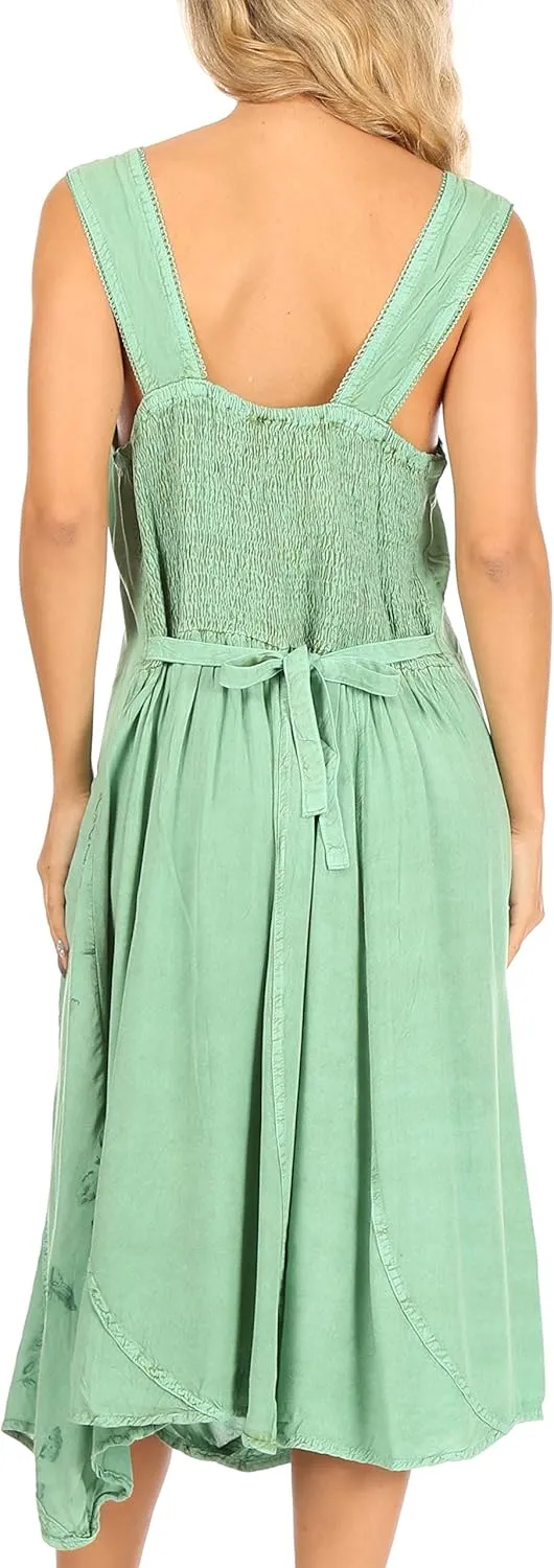 Sakkas Lila Women's Midi Sleeveless Floral Boho Casual Rayon Dress Adjustable