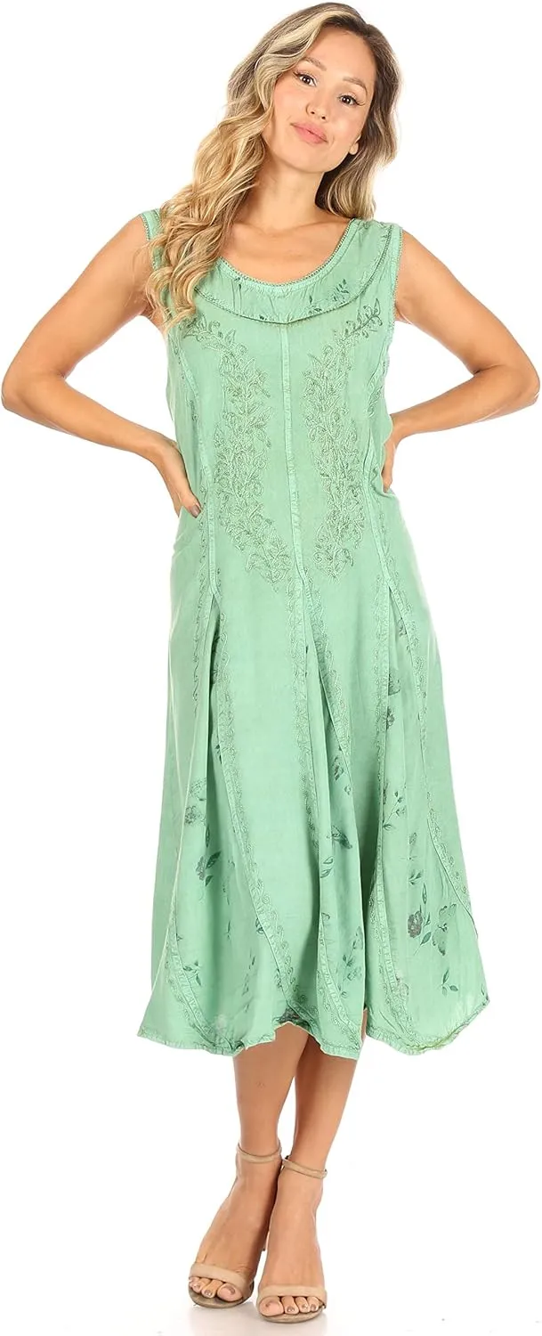 Sakkas Lila Women's Midi Sleeveless Floral Boho Casual Rayon Dress Adjustable