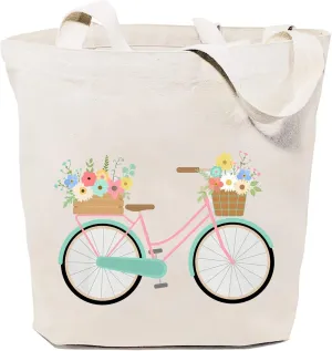 SAUIVD Bicycle Flower Graphic Canvas Tote Bag Eco Friendly Casual Shoulder Bag Lightweight Shopping Bag Mother Gift