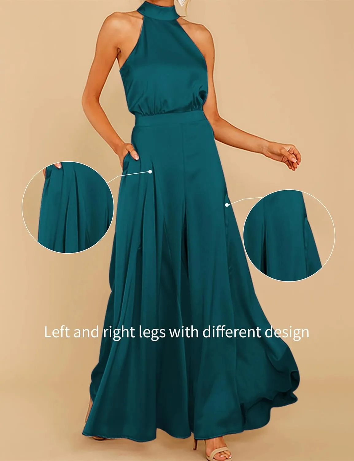 SDEER Womens Sleeveless Halter Tied Jumpsuit with Pockets High Waist Wide Leg Pants for Women