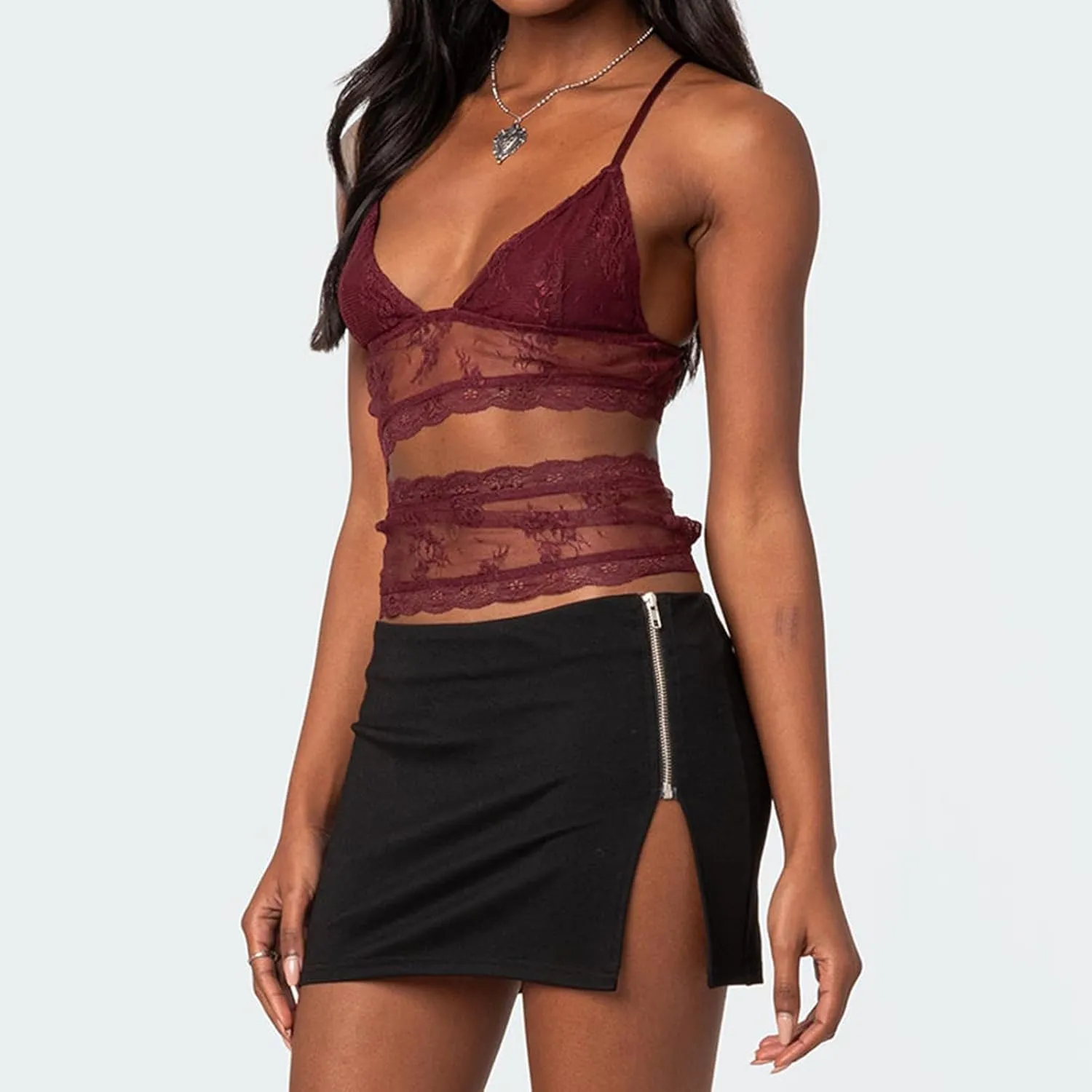 Sexy Lace Cami Tops for Women V Neck Y2k Spaghetti Strap Crop Top Sleeveless Bustier Camisole Tank Trendy 2025