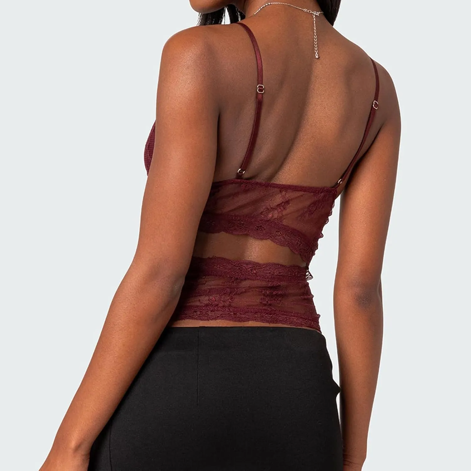 Sexy Lace Cami Tops for Women V Neck Y2k Spaghetti Strap Crop Top Sleeveless Bustier Camisole Tank Trendy 2025