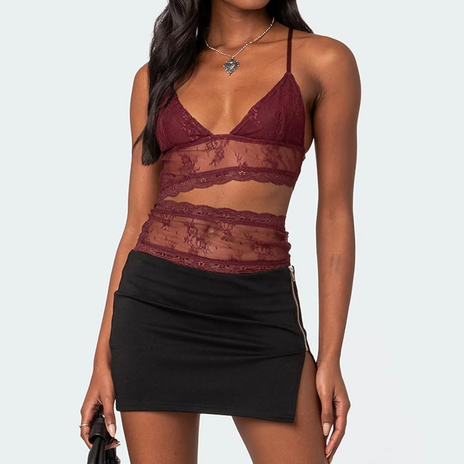 Sexy Lace Cami Tops for Women V Neck Y2k Spaghetti Strap Crop Top Sleeveless Bustier Camisole Tank Trendy 2025