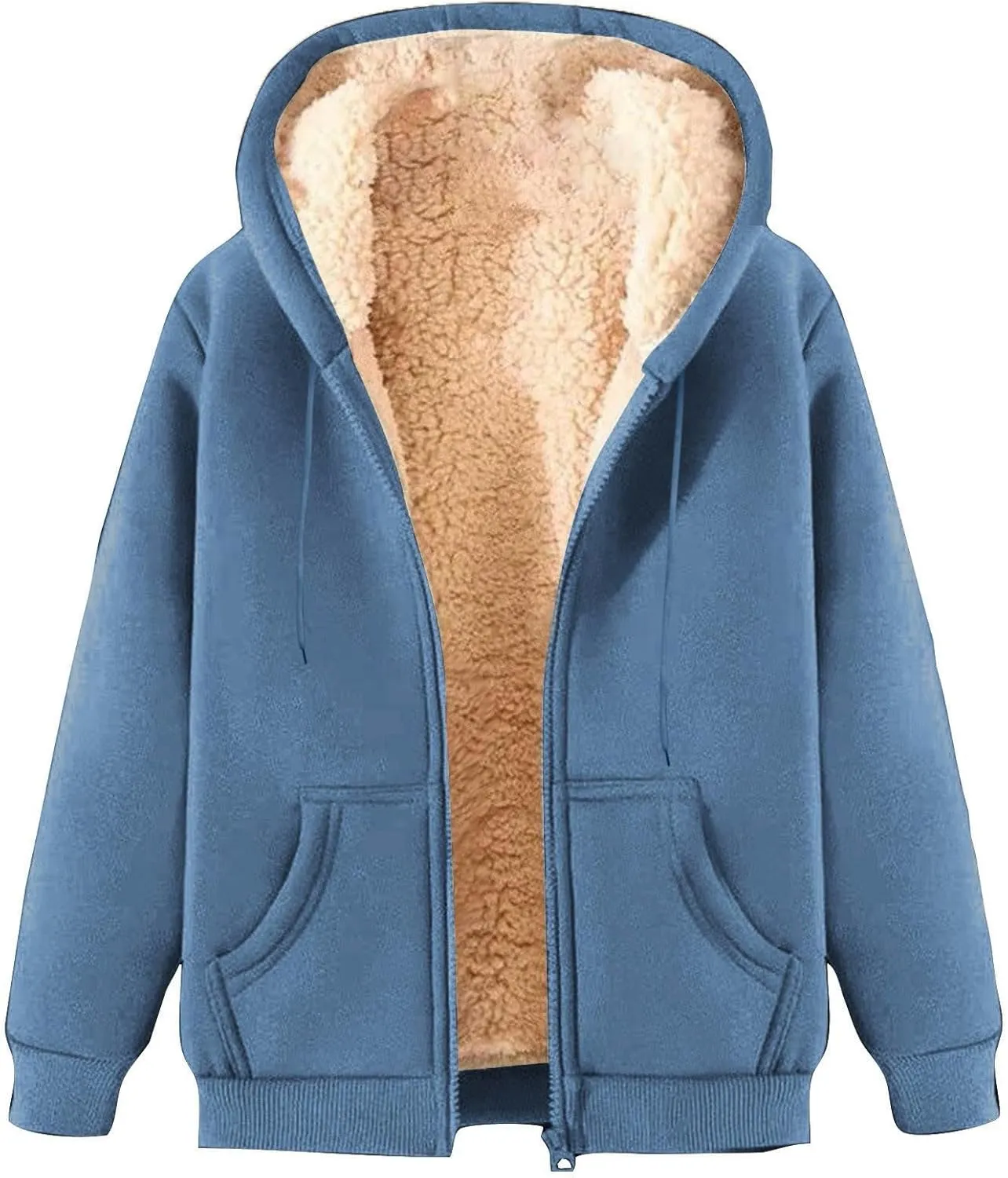 Sherpa Lined Jackets for Men Zip Up Hoodies Casual Oversized Fleece Jacket Trendy Y2K Hoodie Warm Winter Coat Pocket