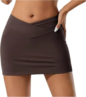 Short Skirts for Women Crossover Stretchy High Waisted Skirt Seamless Smooth Pull on Yoga Tennis Mini Skirts Outfit