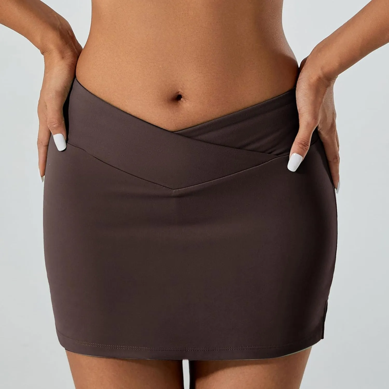Short Skirts for Women Crossover Stretchy High Waisted Skirt Seamless Smooth Pull on Yoga Tennis Mini Skirts Outfit