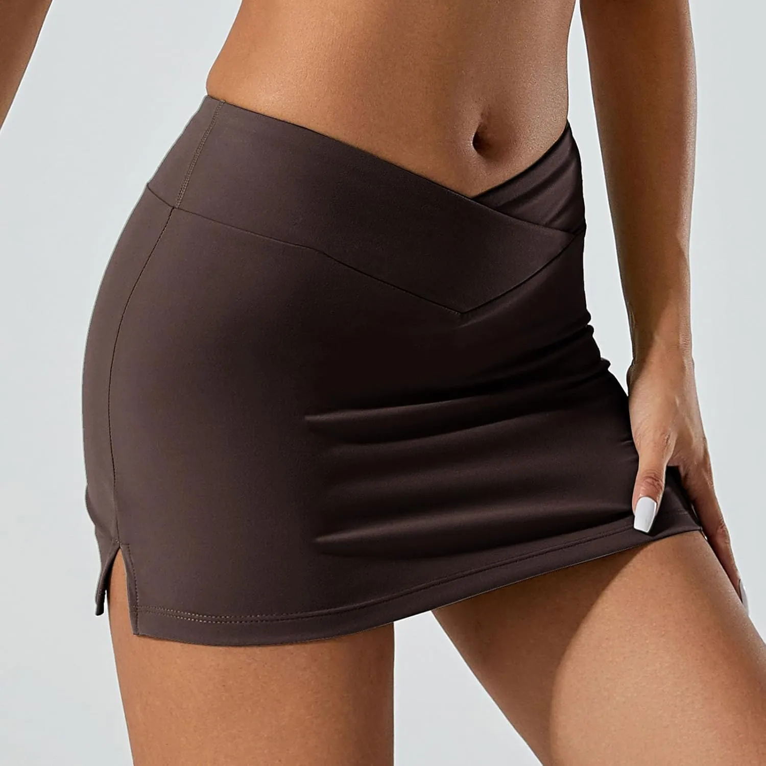 Short Skirts for Women Crossover Stretchy High Waisted Skirt Seamless Smooth Pull on Yoga Tennis Mini Skirts Outfit