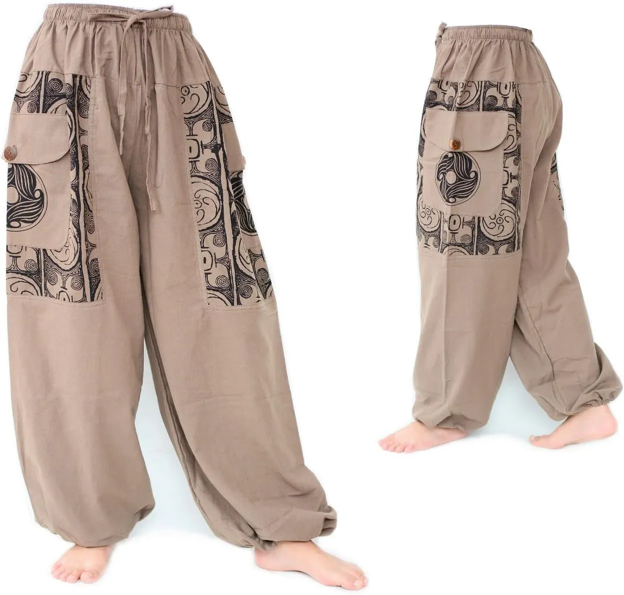 Siamrose Baggy Yoga Harem Pants Men Women Casual Lounge Trousers, 2 Big Pockets, One Size. Elastic Waist